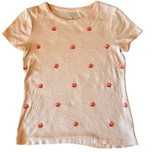 Talbots Tee Shirt Women's Medium-Petite Peach Sequin Round Neck 100% Cotton